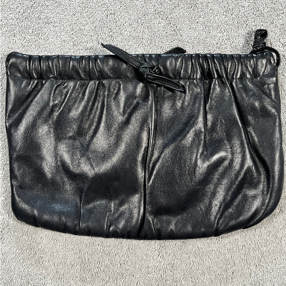 Vintage Mardane Black Leather Drawstring Evening Clutch Bag Purse Made in USA